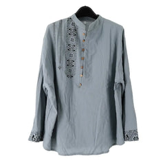 Spring Fall Men Shirt Vintage Ethnic Style Stand Collar Men Top Half