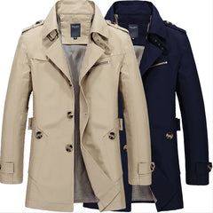 Mens Business Windbreaker Long Jackets Men Cotton Trench Coats Casual