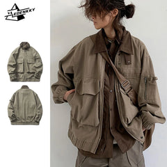 Bomber Jacket Men Vintage Multi-pocket Loose Safari Coat Harajuku