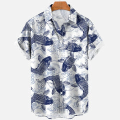 3d Sea Animal Seahorse Fish Print Lapel Hawaiian Shirt Men's Summer