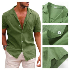 Cotton Linen Hot Sale Men's Short-Sleeved Shirts Summer Solid Color