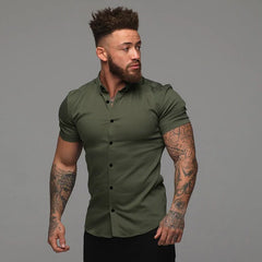 Men's Fashion Dress Shirt Summer Classic Slim Fit Button Short Sleeve