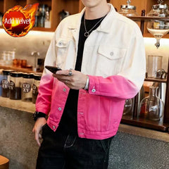 Male Jean Coats with Sheep Padding Men's Denim Jacket Wide Sleeves