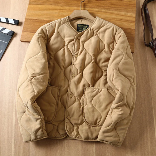 Winter Retro Quilted Jacket Men Collarless Cotton Padded Coat M65