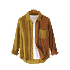 Spring Autumn Cargo Corduroy Men Long Sleeve Casual Pocket Patchwork