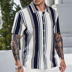 Hawaiian Shirts For Men Vintage Summer Shirt Striped Shirt Short