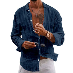 Button-Down Shirts Men\'s Loose Casual Cotton Linen Button Down Long