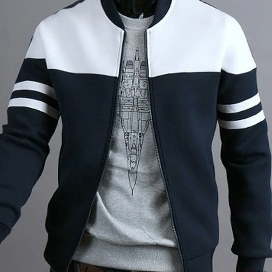 Casual Men's Autumn Winter Zipper Jackets Sportswear Patchwork Long