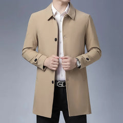 BROWON Brand Business Casual Trench Coats Men Turn-Down Collar Solid