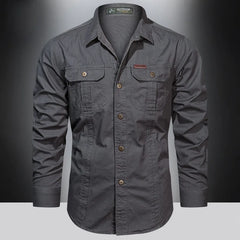 2024 Spring Cotton Cargo Shirt for Men Long Sleeve Multi-Pocket Shirts