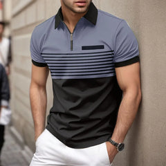 Men's summer short sleeved lapel 3D digital printed striped polo shirt