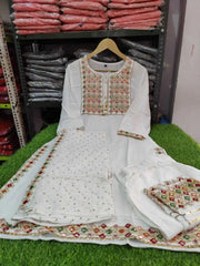 White Kurta Palazzo for Diwali Indian Handwork Stitched Suit Mirror