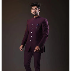 Fashion Stand Collar Single Breasted Suits for Men 2 Piece Indian