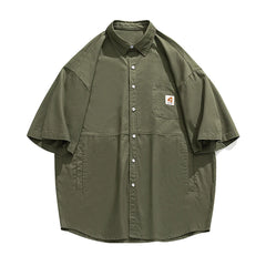 Japan Style Cargo Shirts Men Summer  Pure Cotton Loose Casual Pocket