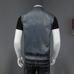 DIMUSI Mens Denim Vests Vintage Fashion Design Retor Sleeveless