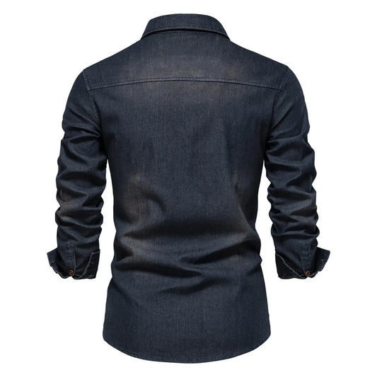 2024 Trend denim top men's non-ironing shirt Casual solid color