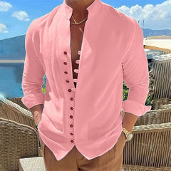 100% pure cotton linen hot selling fashion men's long sleeved shirt