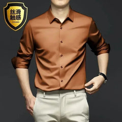 Plus size men's long sleeved shirt with no iron, business dress,