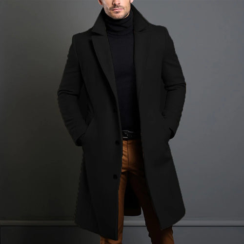 Warm and Comfortable Black Trench Coat for Men  Long Sleeve Single