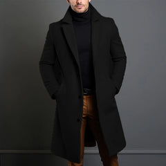 Warm and Comfortable Black Trench Coat for Men  Long Sleeve Single