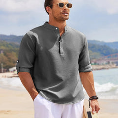 2024 New Men's Casual Blouse Cotton Linen Shirt Loose Tops Long Sleeve