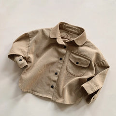 Spring Autumn Children Shirts 1-8Y Boys Cotton Pocket Solid Daily