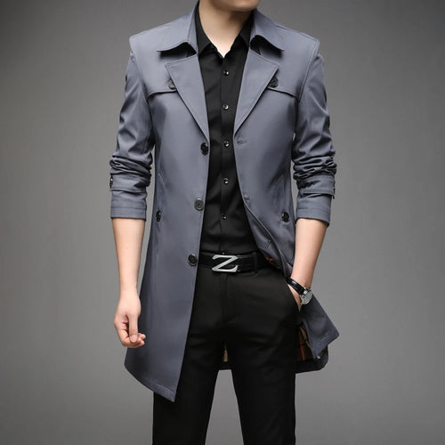 Spring Autumn Long Trench Men Fashion Business Casual Windbreaker Coat