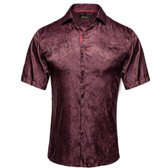 Fashion Red Luxury Shirt for Men Wedding Party Turn-down Collar Short