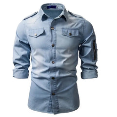 2023 New Men's Denim Turn-down Collar Shirt Coat Fashion Casual Daily