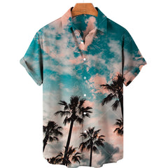 Coconut Tree Printed Hawaiian Shirt Simple Summer Style Beach Shirts