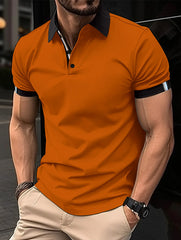 2024 Summer men's button-up polo shirt solid color short-sleeved lapel