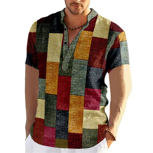 Vintage Men's Shirt 3D Fashion Patchwork Printing Shirts Oversized