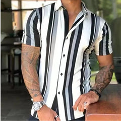 Hawaiian Men Summer Casual Floral Korean Social Retro Shirt Geometric