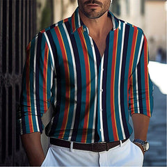 Striped Men's Business Casual 3D Printed shirt Spring/Summer lapel