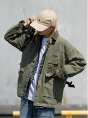 Japanese Streetwear Army Green Cargo Jacket Men Women Spring Clothing