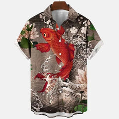 3d Sea Animal Seahorse Fish Print Lapel Hawaiian Shirt Men's Summer