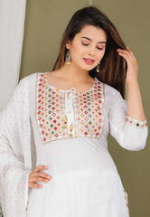 White Kurta Palazzo for Diwali Indian Handwork Stitched Suit Mirror