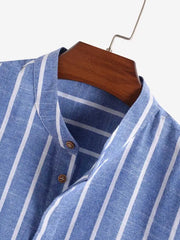 ZAFUL Striped Shirts for Men Half Button Collarless Short Sleeve