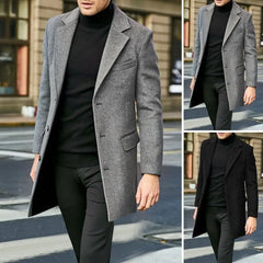 Solid Color Lapel Coat Men's Winter Lapel Suit Coat with Flap Pockets