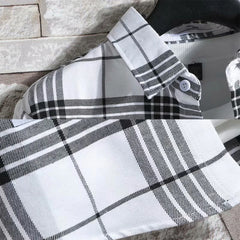 Men's Casual Plaid Shirt Polyester Long Sleeve Lapel Plaid Casual