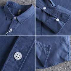 Washed Oxford fabric base simple pocket long sleeve shirt men's casual