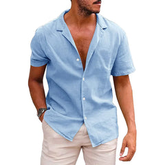 Cotton Linen Hot Sale Men's Short-Sleeved Shirts Summer Solid Color