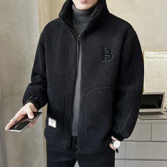 Winter Polar Fleece Male Coat Jacket For Men Solid Color Loose Warm