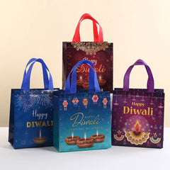 4Pcs Happy Diwali Theme Gift Packing Bag Non-Woven Shopping Tote Bag