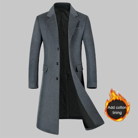 Autumn and Winter New Men's Wool Coat Long Over The Knee Suit Collar