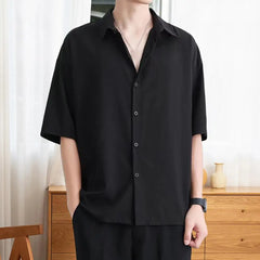 Loose Fit Shirt Breathable Solid Color Men's Summer Shirt with