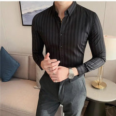 2023 Spring Shirts Men Dress Vertical Stripe Shirts Slim Men Casual