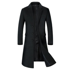 Autumn and Winter New Men's Wool Coat Long Over The Knee Suit Collar