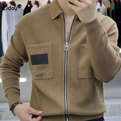 Business Office Casual Men's Turn-down Collar Knitted Coat 2023 Autumn