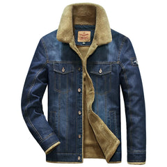 Men's Denim Jacket Fleece Thick Winter Warm Windbreaker Casual